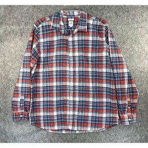Gap Shirt Men's Blue Plaid Linen Blend Long Sleeve Standard Fit Beach Coastal XL